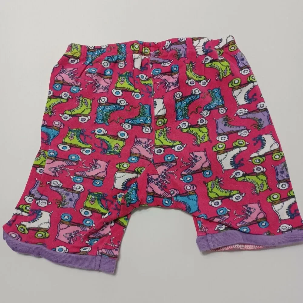 Hatley Girls 6 Sleep Shorts Pink Colorful Roller Skates‎ Elastic Pull On Waist